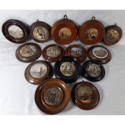 178 - A GROUP OF FOURTEEN 19TH CENTURY PRATTWARE POT LIDS, including 'The Enthusiast' and 'A Letter from D... 