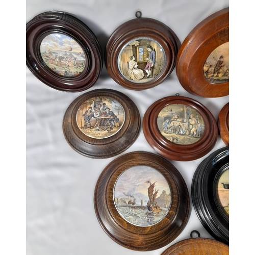 178 - A GROUP OF FOURTEEN 19TH CENTURY PRATTWARE POT LIDS, including 'The Enthusiast' and 'A Letter from D... 