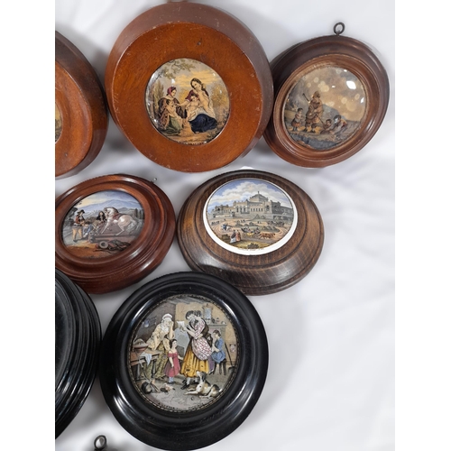 178 - A GROUP OF FOURTEEN 19TH CENTURY PRATTWARE POT LIDS, including 'The Enthusiast' and 'A Letter from D... 