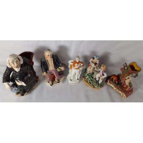 182 - A GROUP OF MID 19TH CENTURY STAFFORDSHIRE WARES, the lot includes a figure of Wellington, a large fi... 