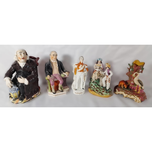 182 - A GROUP OF MID 19TH CENTURY STAFFORDSHIRE WARES, the lot includes a figure of Wellington, a large fi... 