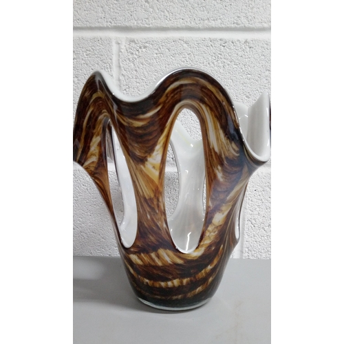 652 - Vintage Makora Krosno Blown Handmade Art Glass Vase. 28cm H x 38cm w.