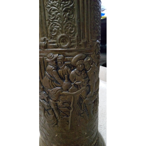 656 - A Vintage Brass Umbrella Stand Standing 60cm H with Decorative Design including 2 Parasols and Walki... 