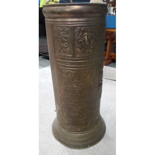 656 - A Vintage Brass Umbrella Stand Standing 60cm H with Decorative Design including 2 Parasols and Walki... 