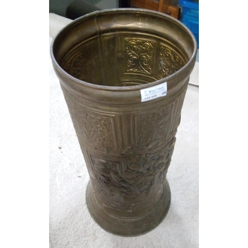 656 - A Vintage Brass Umbrella Stand Standing 60cm H with Decorative Design including 2 Parasols and Walki... 