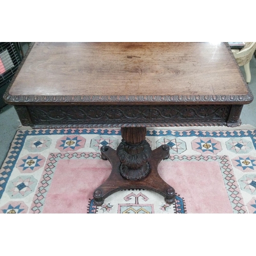 665 - Antique Card Table with carved detailing through out. No base on card table and needs some TLC.