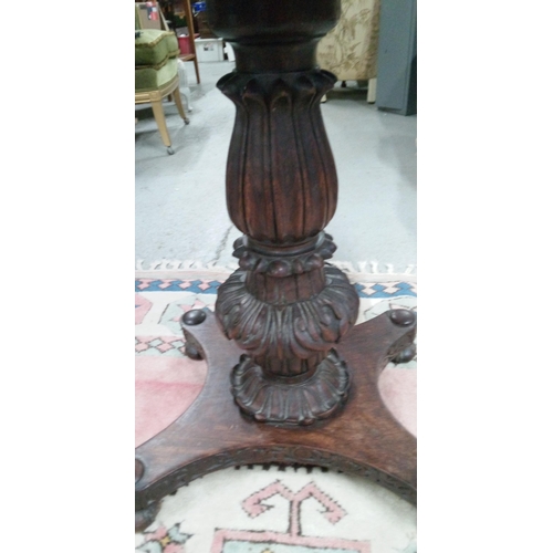 665 - Antique Card Table with carved detailing through out. No base on card table and needs some TLC.