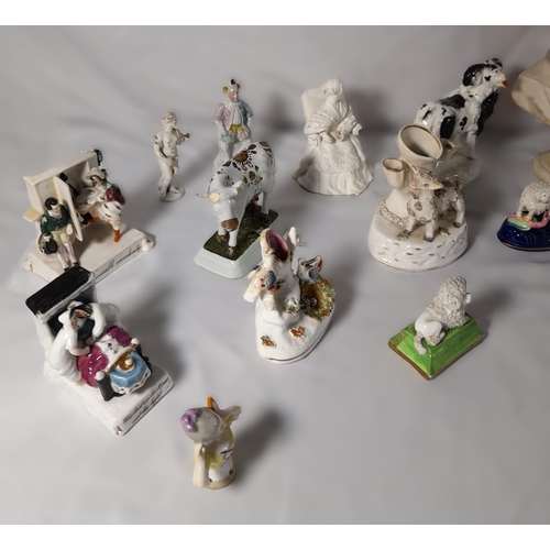 183 - A MIXED GROUP OF PORCELAIN FIGURES, mainly 19th Century, including biscuit porcelain figures, cream ... 