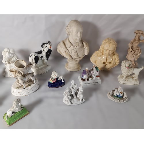 183 - A MIXED GROUP OF PORCELAIN FIGURES, mainly 19th Century, including biscuit porcelain figures, cream ... 