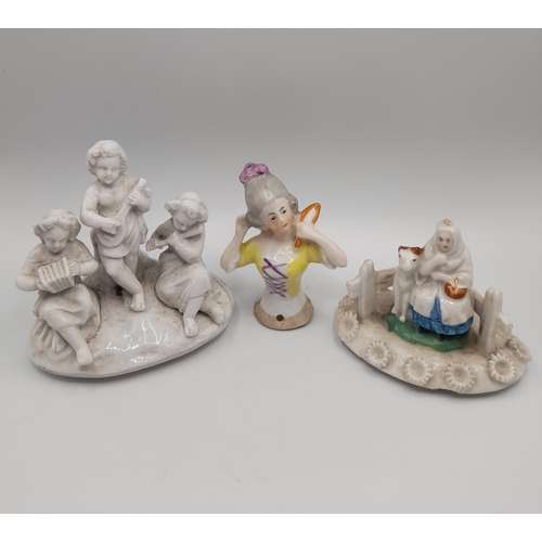 183 - A MIXED GROUP OF PORCELAIN FIGURES, mainly 19th Century, including biscuit porcelain figures, cream ... 