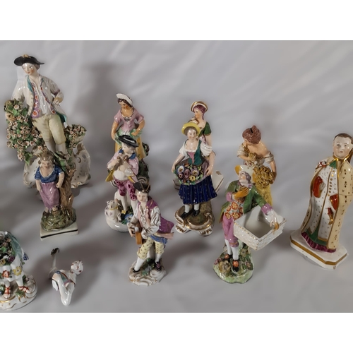 184 - A MIXED GROUP OF 18TH & 19TH CENTURY PORCELAIN FIGURES, English and continental examples including M... 