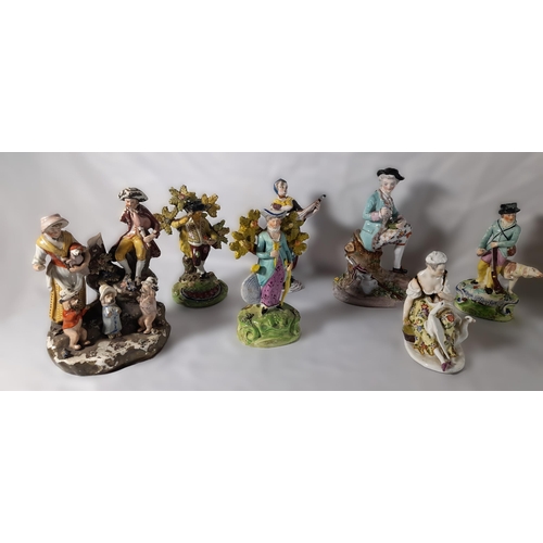 185 - A MIXED GROUP OF 19TH CENTURY FIGURINES, the lot includes a Walton figure of Matthew, two pearlware ... 