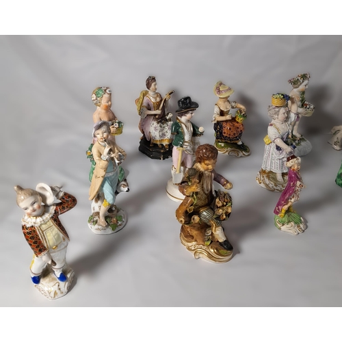 186 - A MIXED GROUP OF MAINLY 19TH CENTURY FIGURINES, the lot includes an 18th Century Meissen figure of p... 