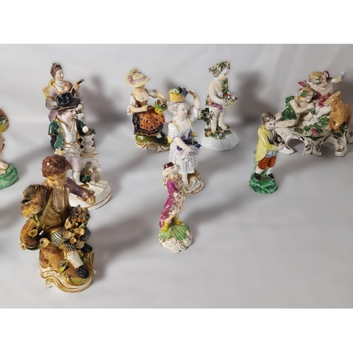 186 - A MIXED GROUP OF MAINLY 19TH CENTURY FIGURINES, the lot includes an 18th Century Meissen figure of p... 