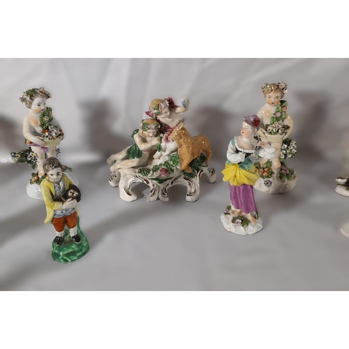 186 - A MIXED GROUP OF MAINLY 19TH CENTURY FIGURINES, the lot includes an 18th Century Meissen figure of p... 