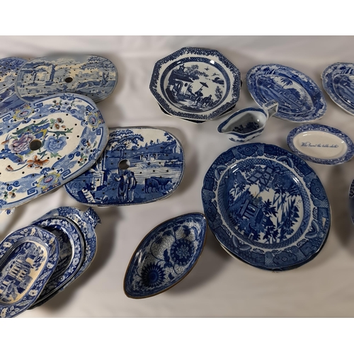 193 - A MIXED GROUP OF BLUE AND WHITE CHINA WARES, mostly English 19th Century, the lot includes an 18th c... 