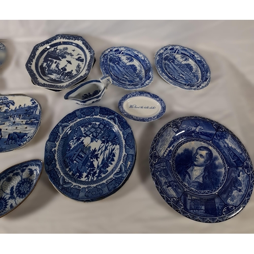 193 - A MIXED GROUP OF BLUE AND WHITE CHINA WARES, mostly English 19th Century, the lot includes an 18th c... 