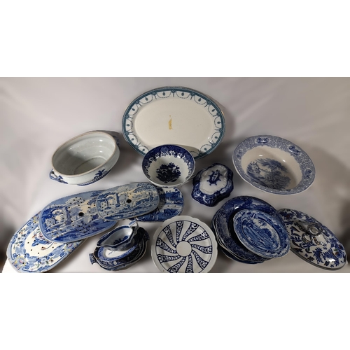 193 - A MIXED GROUP OF BLUE AND WHITE CHINA WARES, mostly English 19th Century, the lot includes an 18th c... 