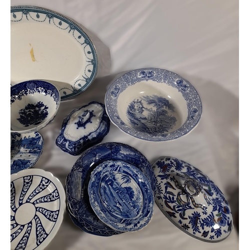 193 - A MIXED GROUP OF BLUE AND WHITE CHINA WARES, mostly English 19th Century, the lot includes an 18th c... 