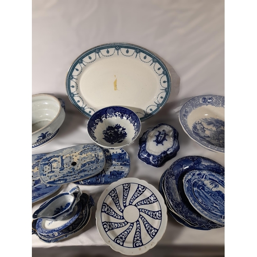 193 - A MIXED GROUP OF BLUE AND WHITE CHINA WARES, mostly English 19th Century, the lot includes an 18th c... 