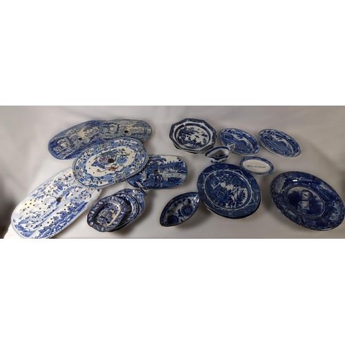 193 - A MIXED GROUP OF BLUE AND WHITE CHINA WARES, mostly English 19th Century, the lot includes an 18th c... 