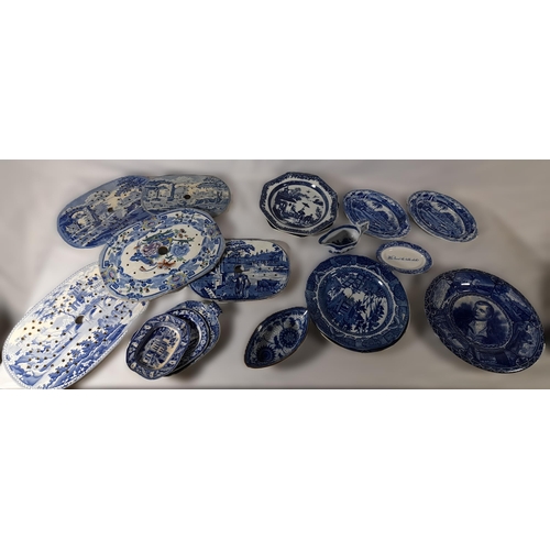 193 - A MIXED GROUP OF BLUE AND WHITE CHINA WARES, mostly English 19th Century, the lot includes an 18th c... 