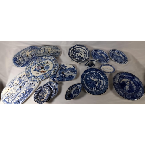 193 - A MIXED GROUP OF BLUE AND WHITE CHINA WARES, mostly English 19th Century, the lot includes an 18th c... 