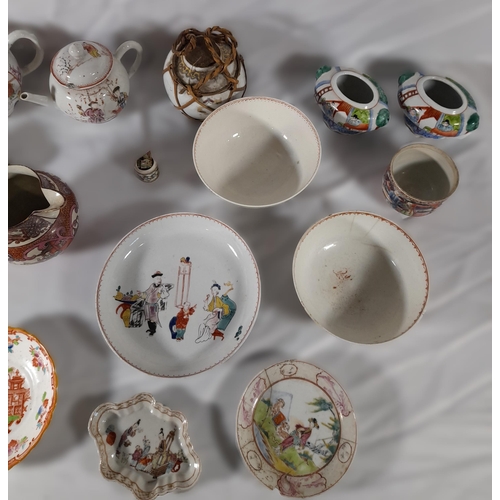 198 - A MIXED GROUP OF CHINESE EXPORT PORCELAIN WARES, including teapot, dishes and cups, along with other... 