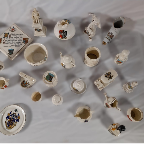 212 - A COLLECTION OF CRESTED CHINA MODELS, early 20th Century, various figures and trinkets, mostly Goss ... 