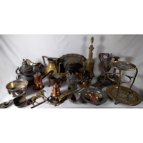 217 - A MIXED GROUP OF COPPER, BRASS AND SILVER PLATED WARES, 19TH/20TH CENTURY, the lot includes a trivet... 