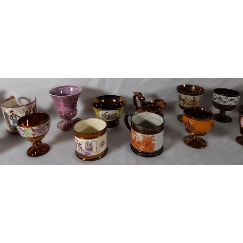 224 - A GROUP OF 19TH CENTURY LUSTRE GLAZE POTTERY, the lot includes a Sunderland pottery pink lustre glaz... 