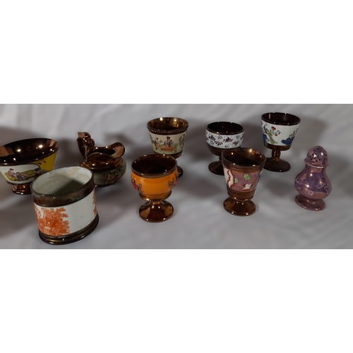 224 - A GROUP OF 19TH CENTURY LUSTRE GLAZE POTTERY, the lot includes a Sunderland pottery pink lustre glaz... 