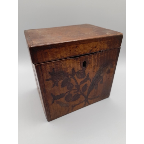 228 - A GROUP OF 19TH CENTURY MAHOGANY TEA CADDIES AND BOXES, along with a tantatalus, ink stand and a mot... 