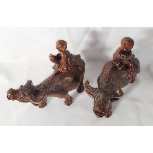 240 - A MIXED GROUP OF TREEN WARES, the lot includes a pair of painted Indian figures, Chinese hardwood st... 