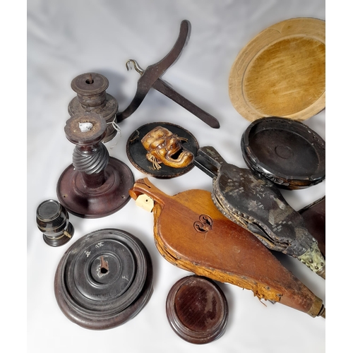 240 - A MIXED GROUP OF TREEN WARES, the lot includes a pair of painted Indian figures, Chinese hardwood st... 