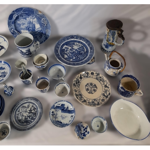 241 - A MIXED GROUP OF CHINESE AND ENGLISH BLUE AND WHITE CHINA WARES, including tea bowls, rice bowls, ta... 