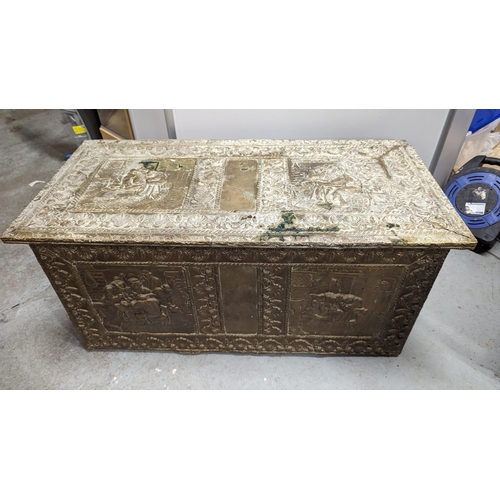 392 - A Large Brass Covered Chest 94 x 44 x 48 cm.