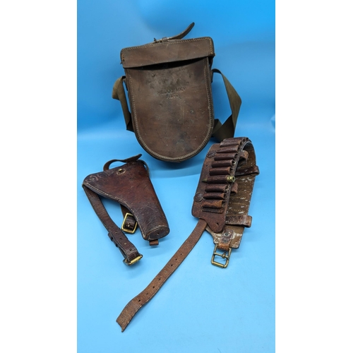 409 - A Boer War/ WW1 Period Heliograph 5" Mark V Leather Case, Pistol Holster and Cartridge Belt