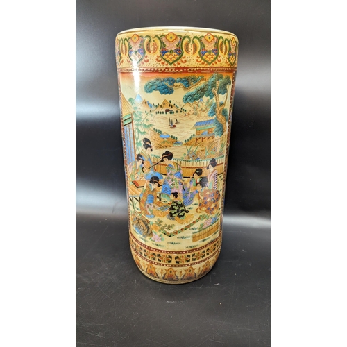 468 - A Large Satsuma Umbrella Stand adorned with Geisha.