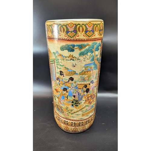 468 - A Large Satsuma Umbrella Stand adorned with Geisha.