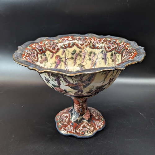 470 - An antique Satsuma Hand Painted Pedestal Bowl. 28 cm D, 20cm H.