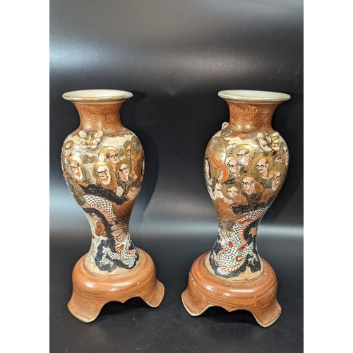 478 - A Pair of Satsuma Meiji Vases (repair to bases).