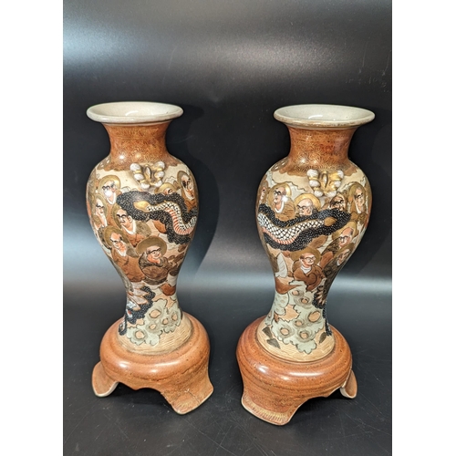 478 - A Pair of Satsuma Meiji Vases (repair to bases).