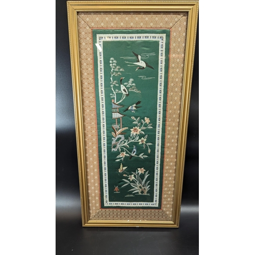 479 - A Chinese Silk Embroidery 64 x 32cm.