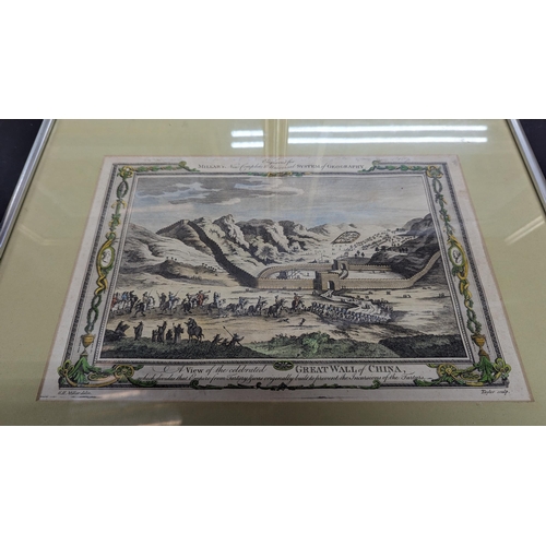 502 - 3 Antique Framed Coloured Engravings of The Great Wall of China, Chinese Waterman and The Rock of Qu... 