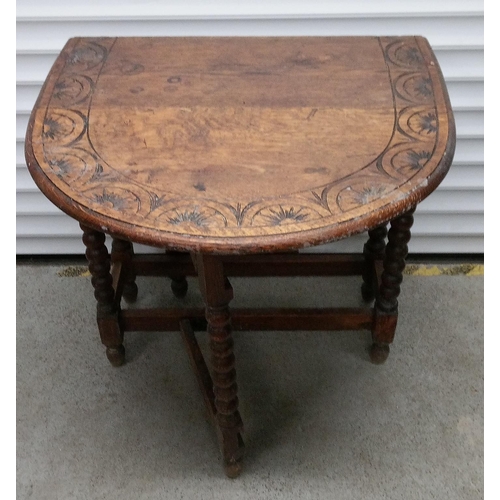 724 - A Carved Gate Leg Table 72cm H x 76cm W, 106cm Open, 35 cm Closed.