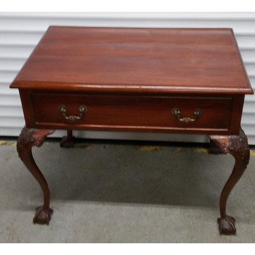 769 - An Antique Side Table with Large Drawer on Carved Claw and Ball Feet. 76cm H x 96cm W x 64cm D.