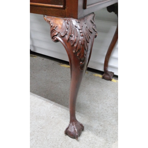 769 - An Antique Side Table with Large Drawer on Carved Claw and Ball Feet. 76cm H x 96cm W x 64cm D.