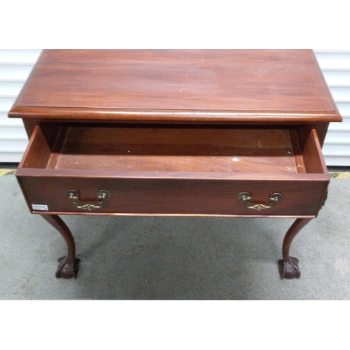 769 - An Antique Side Table with Large Drawer on Carved Claw and Ball Feet. 76cm H x 96cm W x 64cm D.