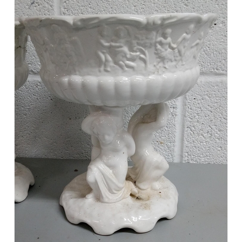 791 - A Pair of White Ceramic Cherub Pedestal Bowls 28cm H x 26cm.